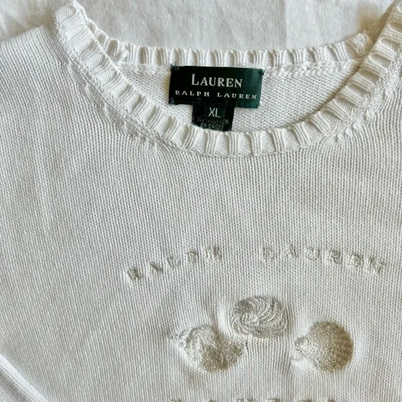 Lauren Ralph Lauren Vintage White Cotton Seashell Sweater - Picture 2 of 6